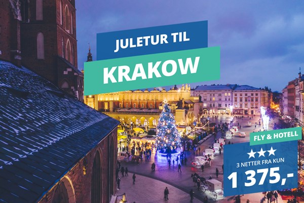 Reis på juletur til Krakow inkludert fly og hotell fra 1 375,-
